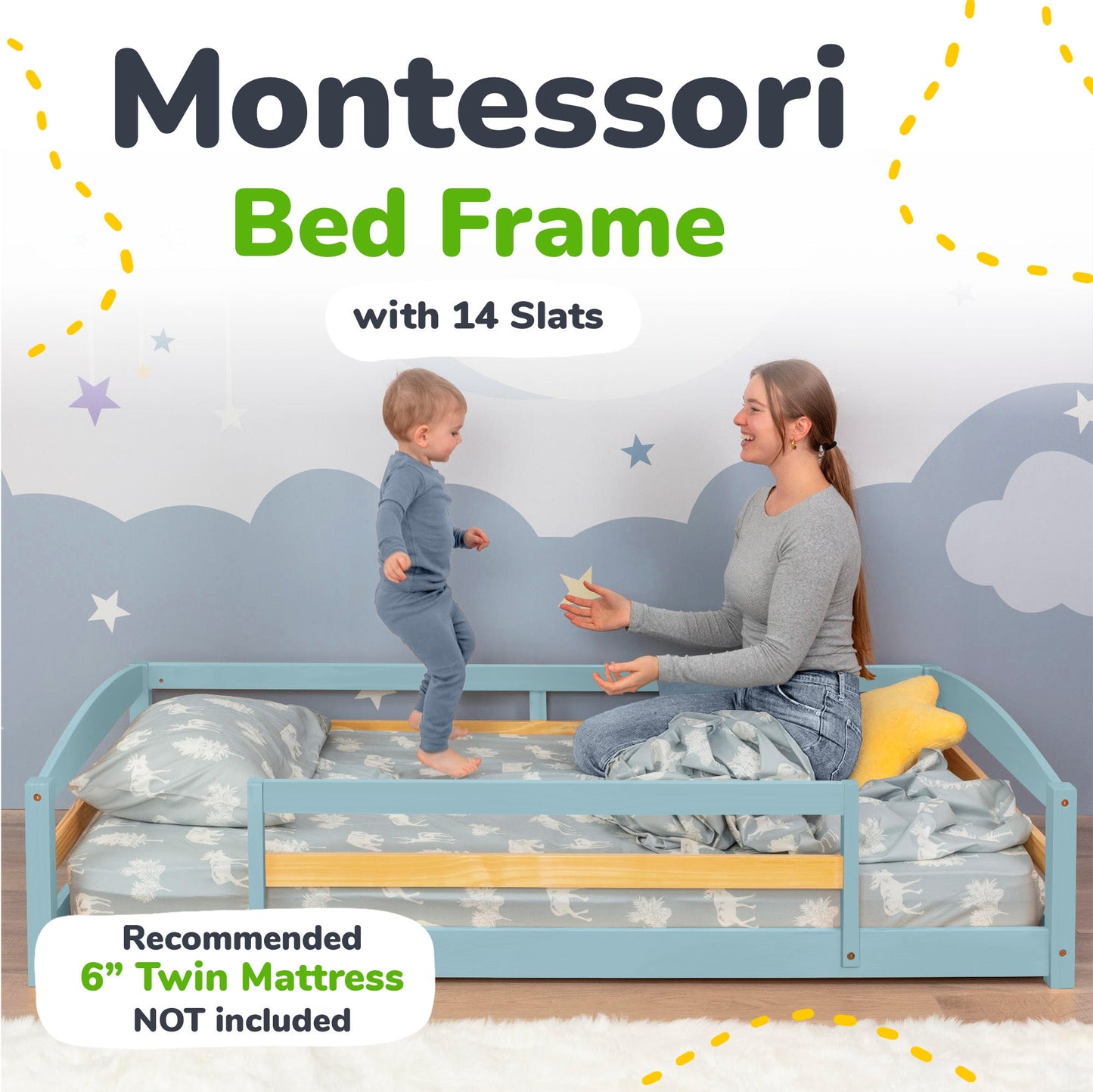 Twin Size Montessori-Inspired Floor Bed with Safety Guardrails for Kids