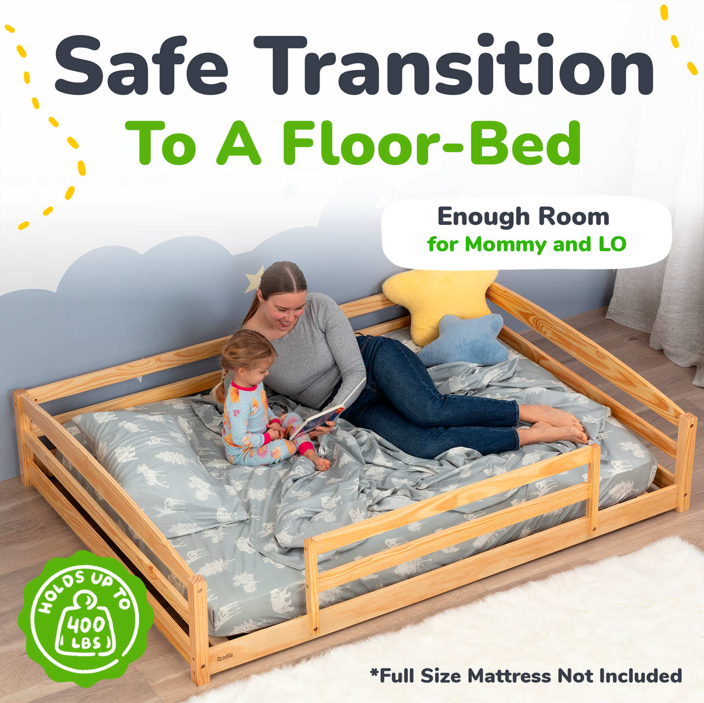 Full-Size Montessori Floor Bed with Strong Slatted Frame