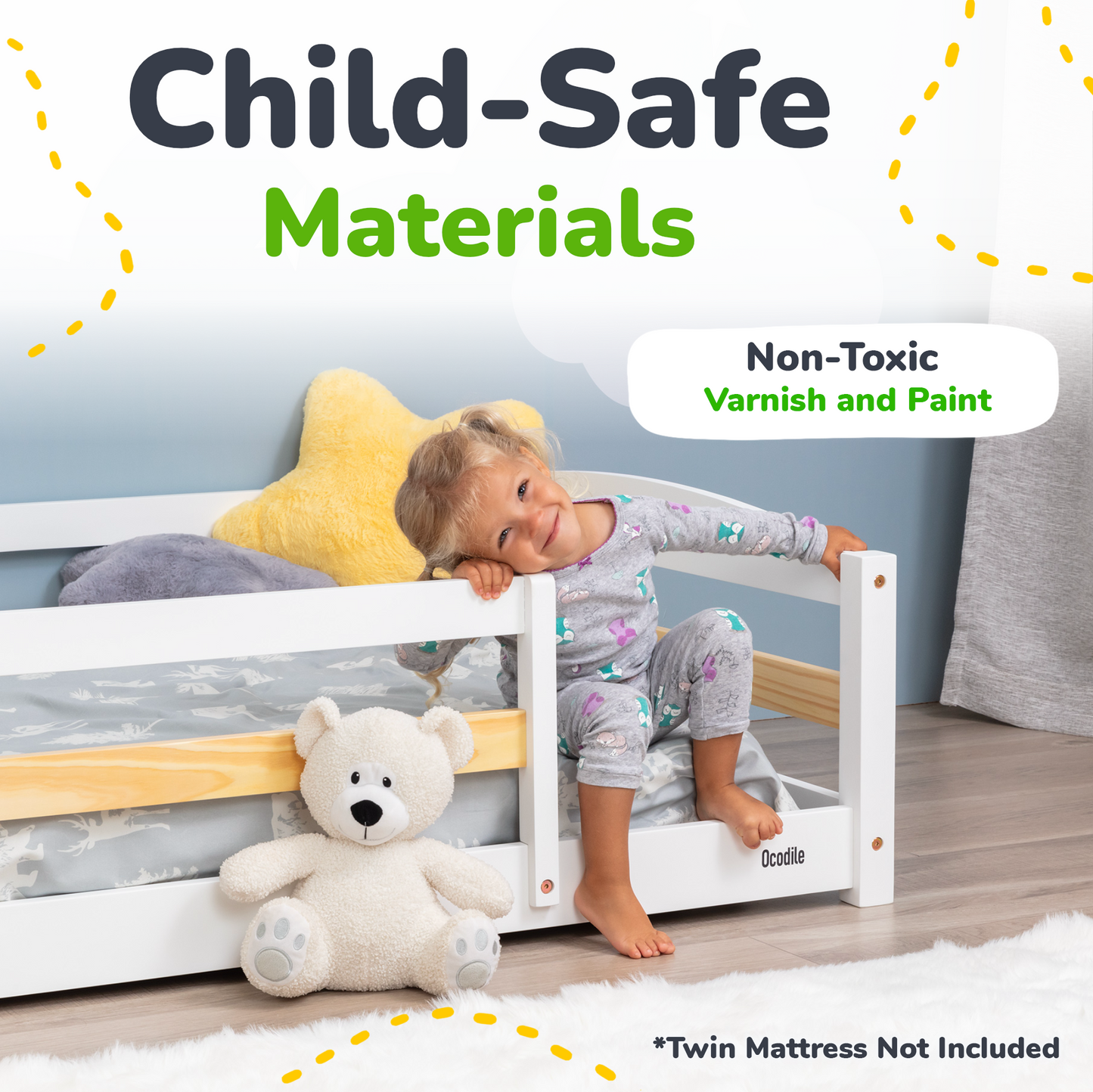 Twin Size Montessori-Inspired Floor Bed with Safety Guardrails for Kids