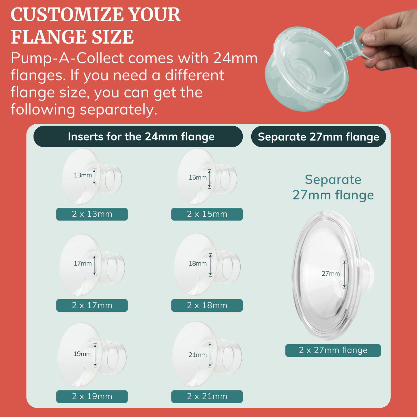 Milk Collection Cups with Silicone Flanges - Pump-A-Collect