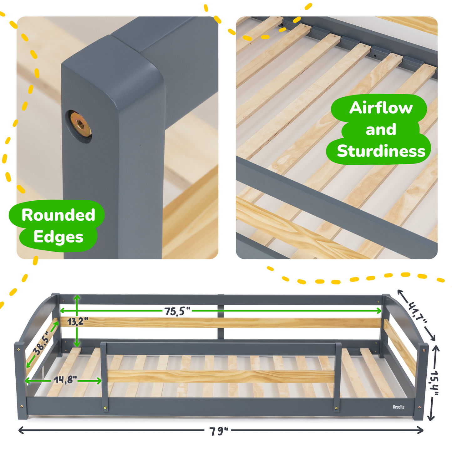 Twin Size Montessori-Inspired Floor Bed with Safety Guardrails for Kids
