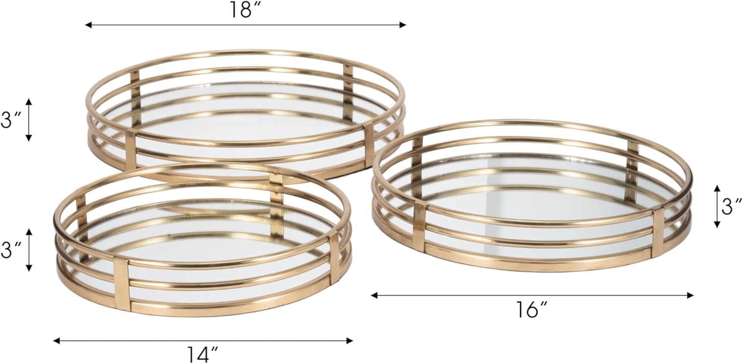 Set of 3 Round Mirrored Decorative Serving