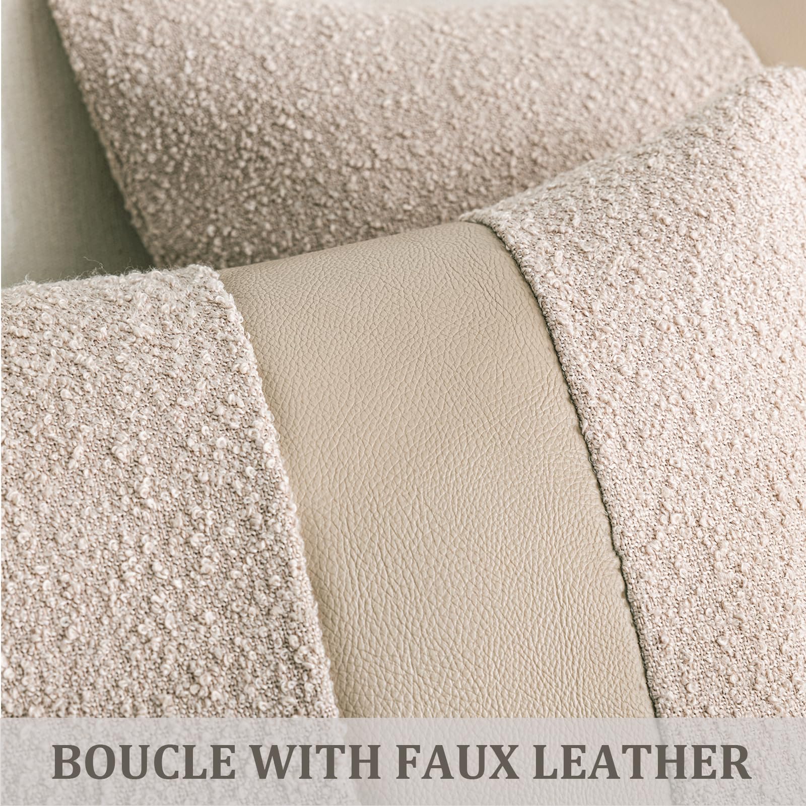 Laolitou 2 Pack Boucle Pillow Covers 18x18 Inch Faux Leather Oatmeal
