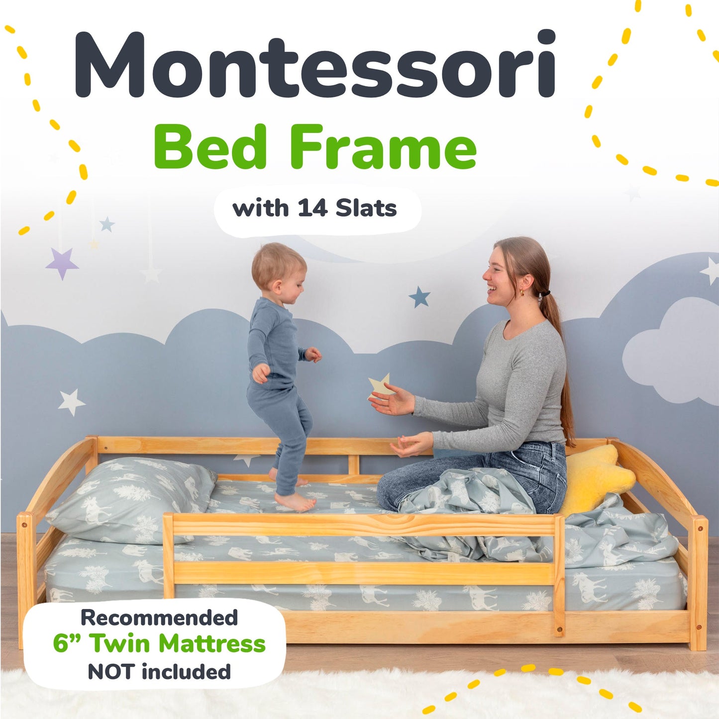 Twin Size Montessori-Inspired Floor Bed with Safety Guardrails for Kids