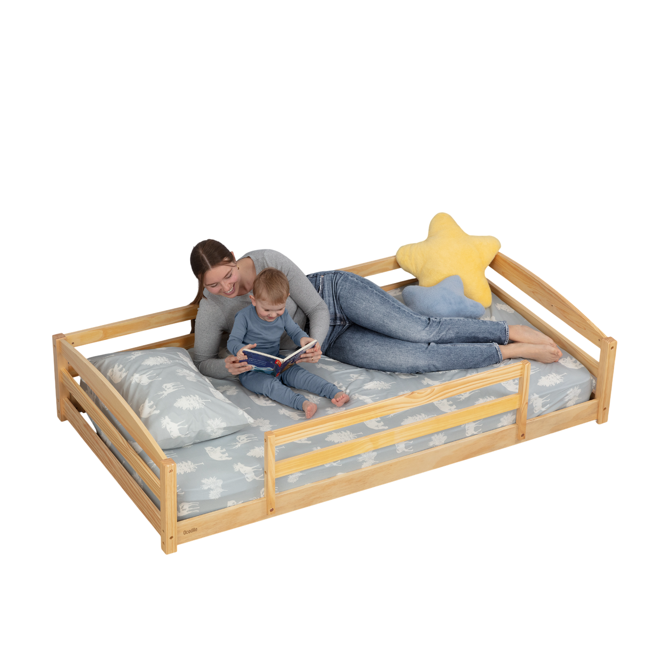 Twin Size Montessori-Inspired Floor Bed with Safety Guardrails for Kids