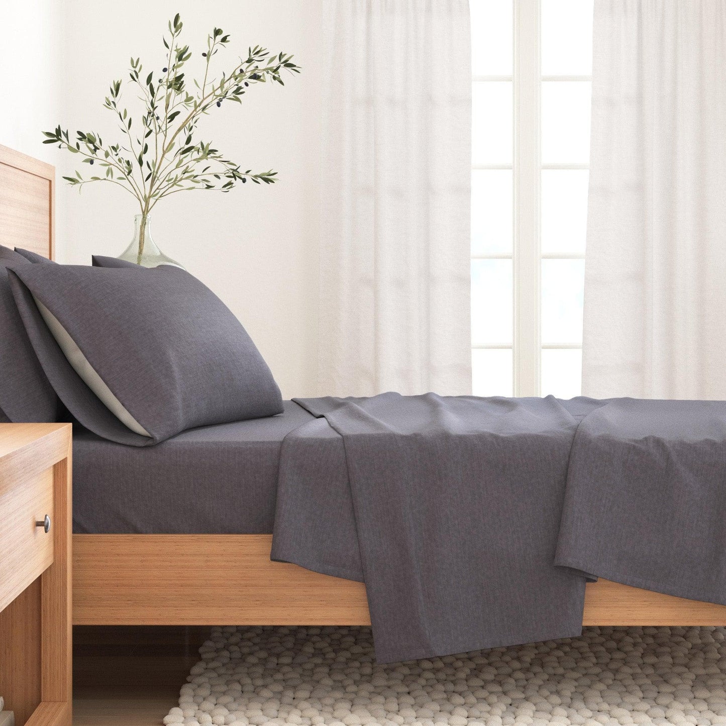 Heathered Solid Cotton Blend Flannel Sheet Set - Anders Collection
