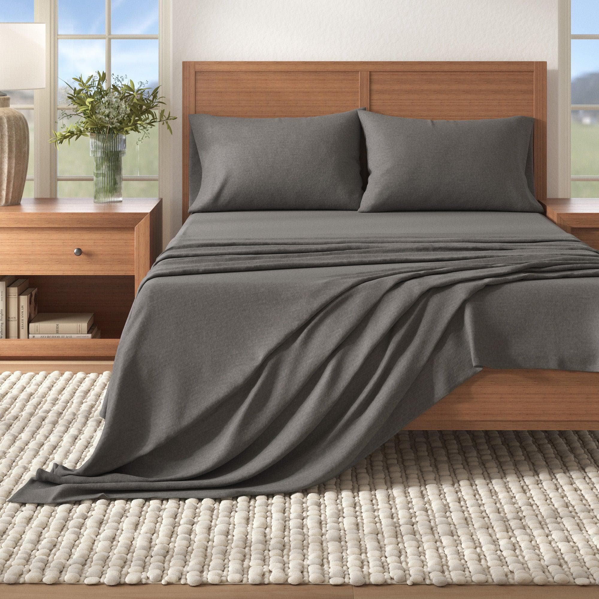 Heathered Solid Cotton Blend Flannel Sheet Set - Anders Collection