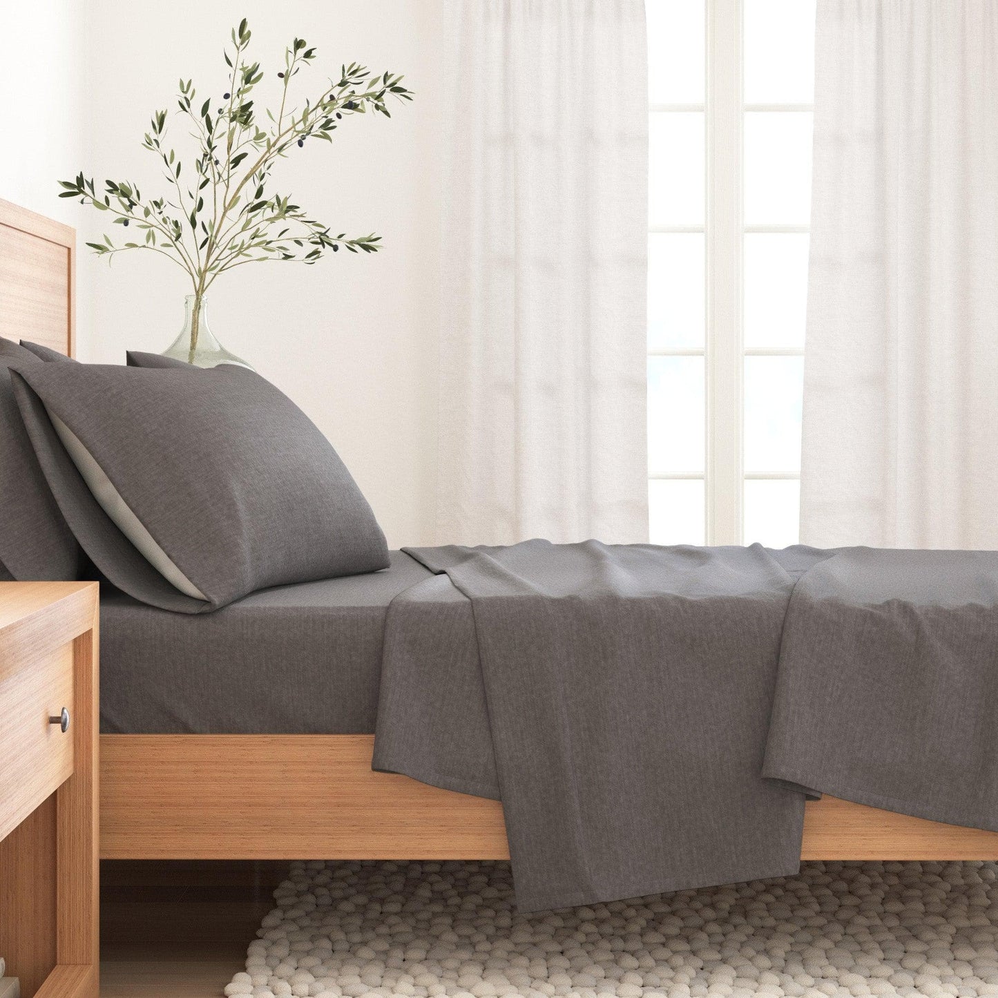 Heathered Solid Cotton Blend Flannel Sheet Set - Anders Collection