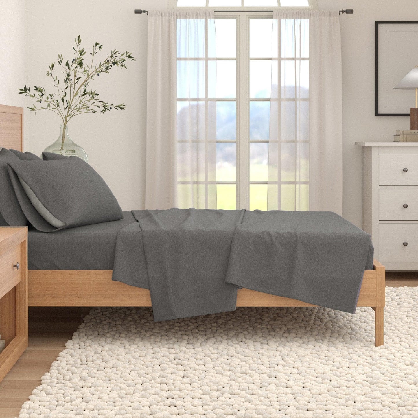 Heathered Solid Cotton Blend Flannel Sheet Set - Anders Collection