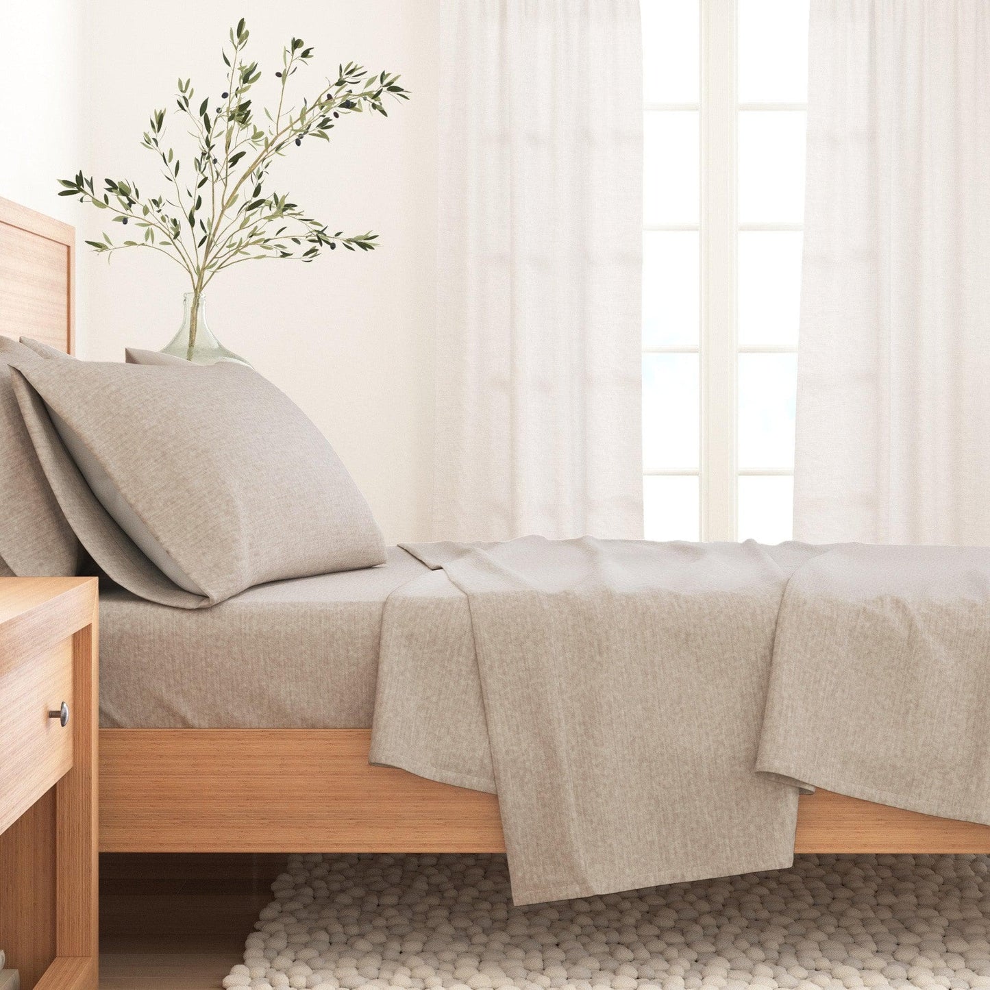 Heathered Solid Cotton Blend Flannel Sheet Set - Anders Collection