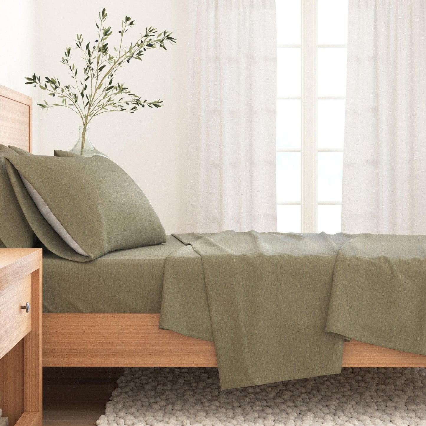 Heathered Solid Cotton Blend Flannel Sheet Set - Anders Collection