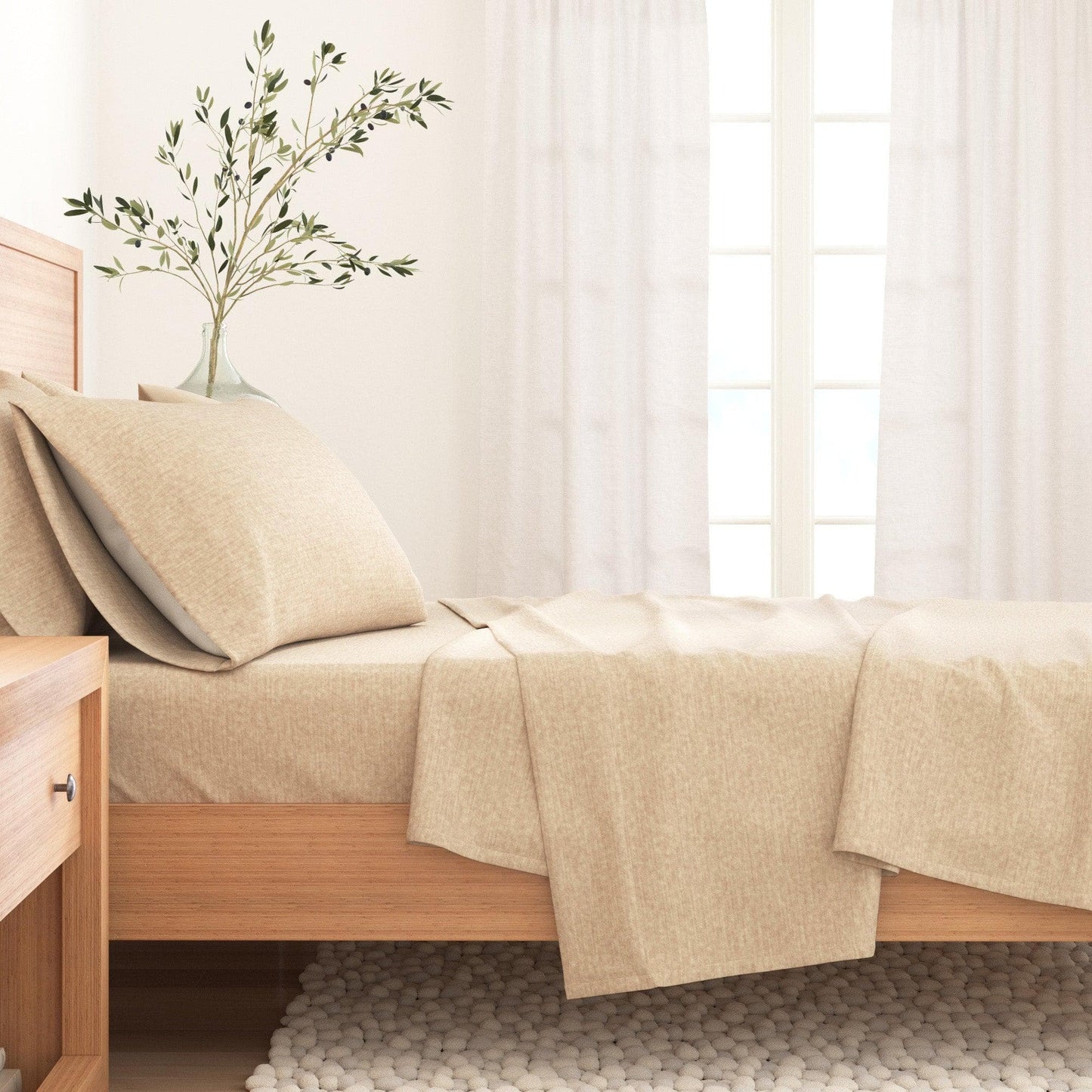 Heathered Solid Cotton Blend Flannel Sheet Set - Anders Collection