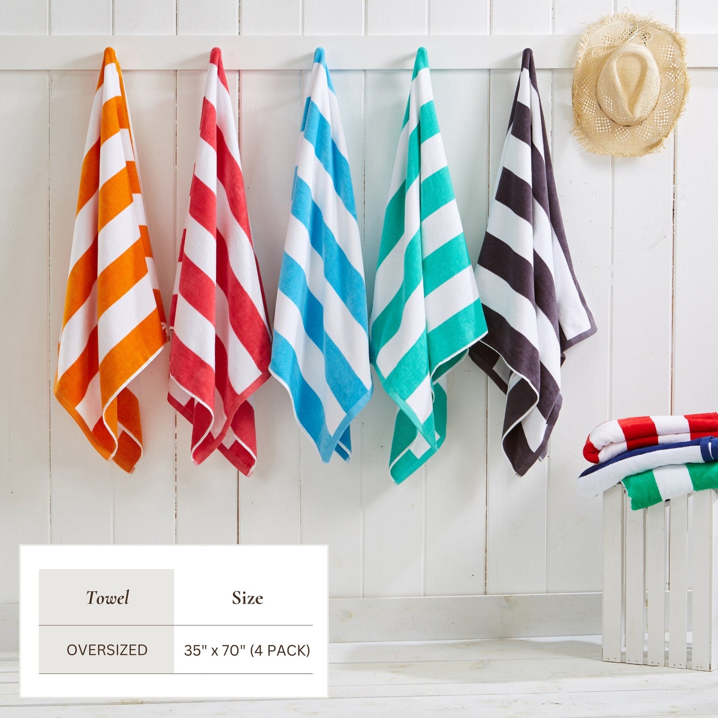 Cotton Velour Cabana Stripe Beach Towel - Novia Collection.