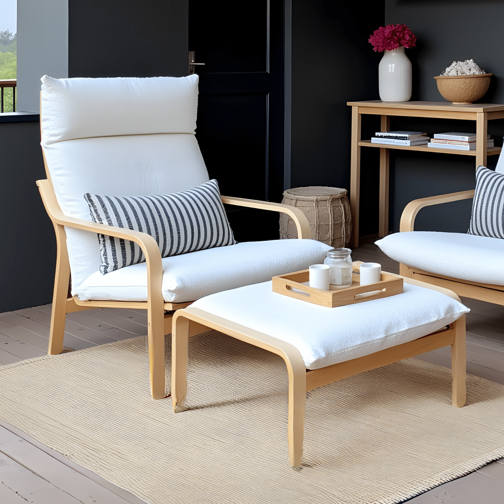 Natural White Bouclé Poäng Slipcovers – Compatible with IKEA Poäng Chair & Footstool