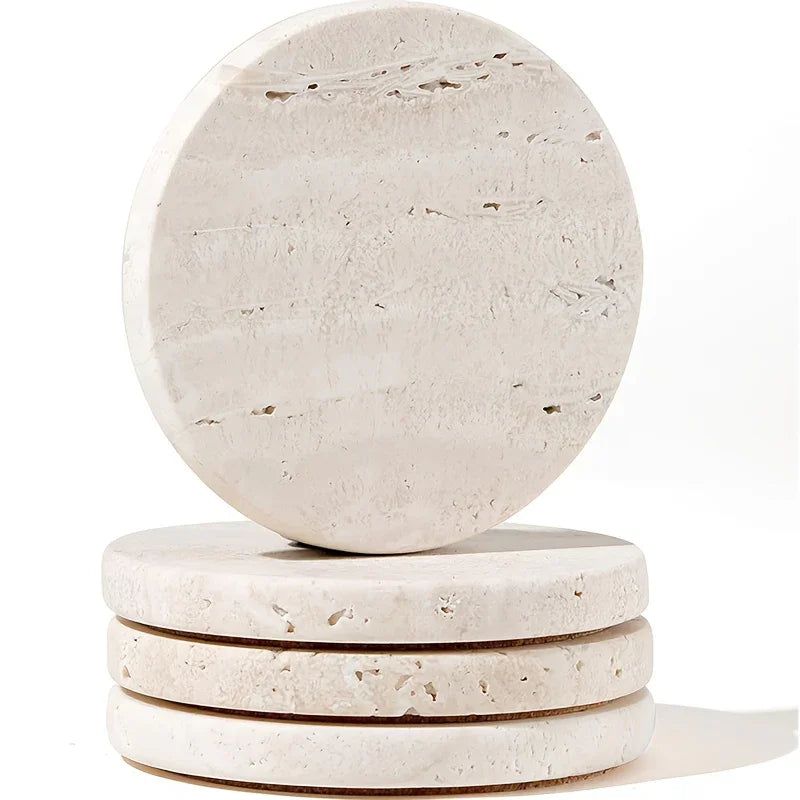 Set of 4 Natural Beige & Marble Coasters