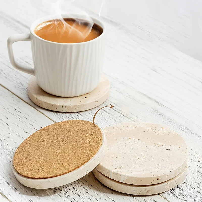 Set of 4 Natural Beige & Marble Coasters