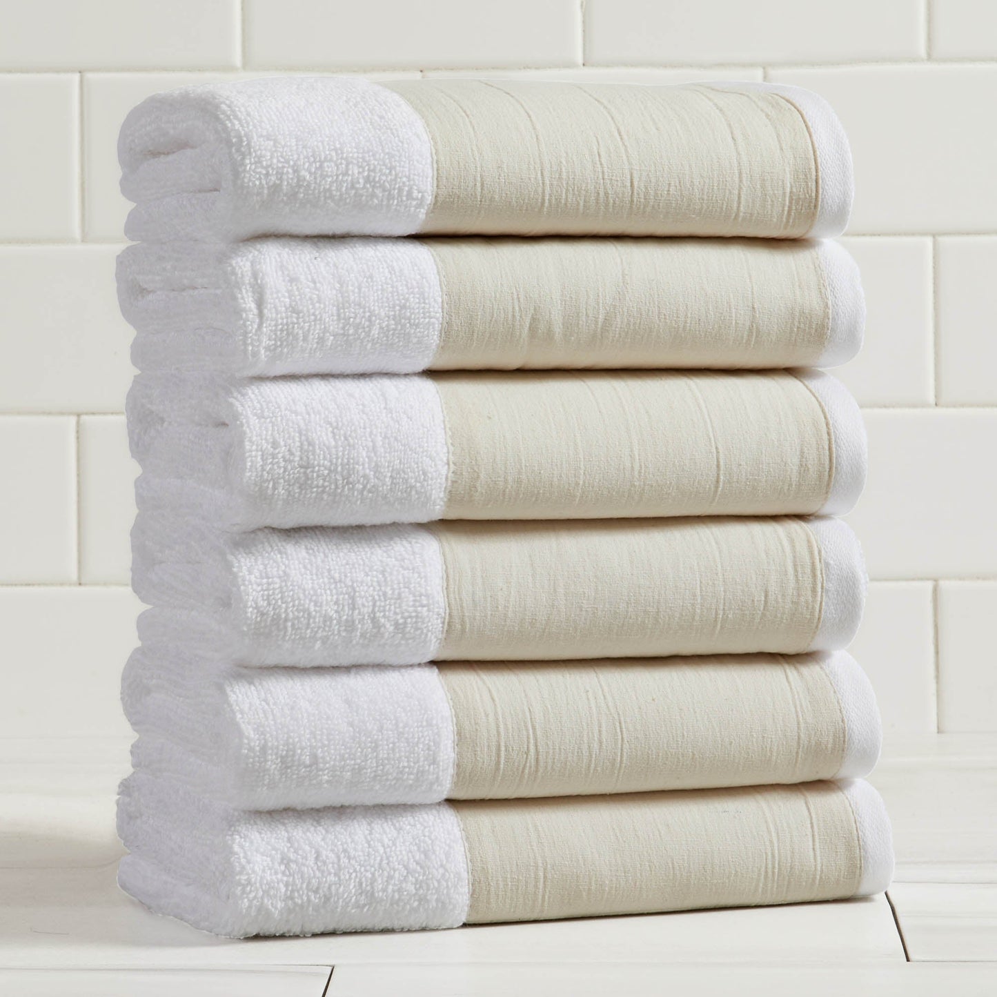 Cotton Linen-Like Border 6-Piece Towel Set - Priya Collection